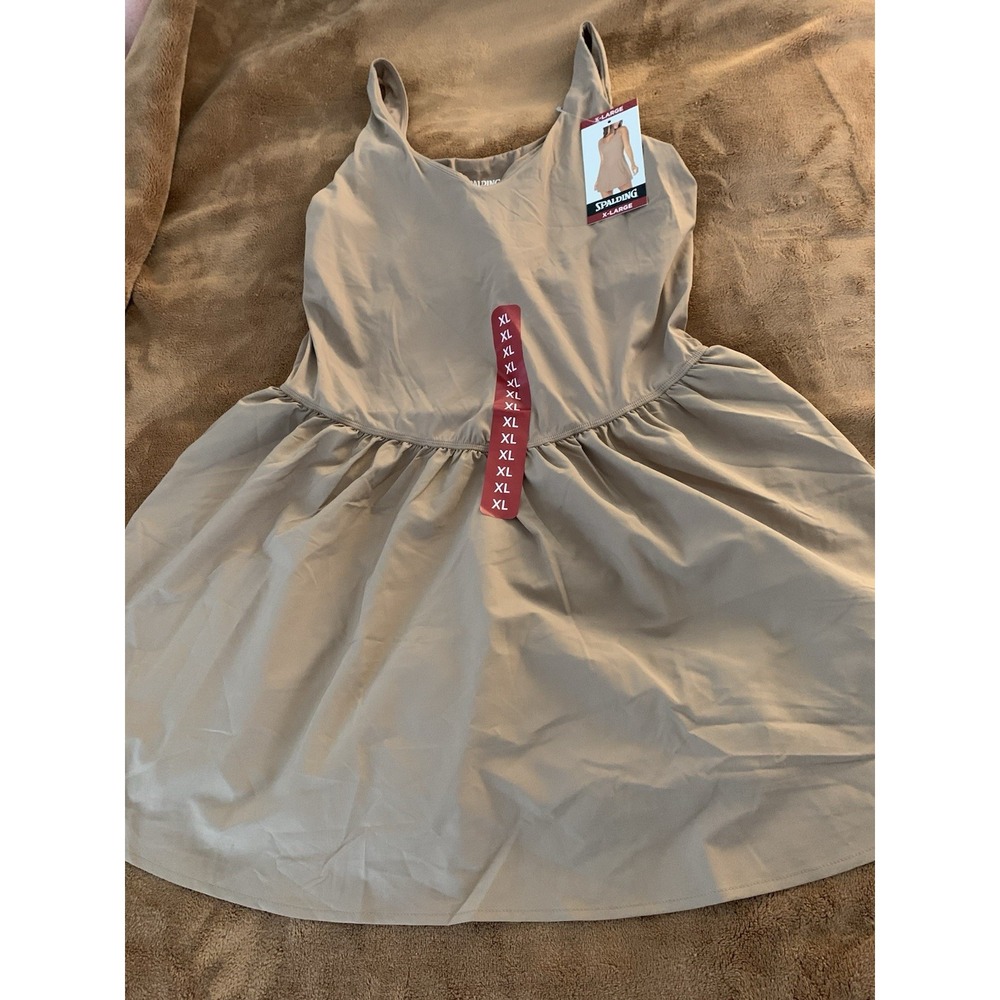 Spalding Womens Lightweight V-Neck Stretch Fit Active Mini Dress Brown XL NWT